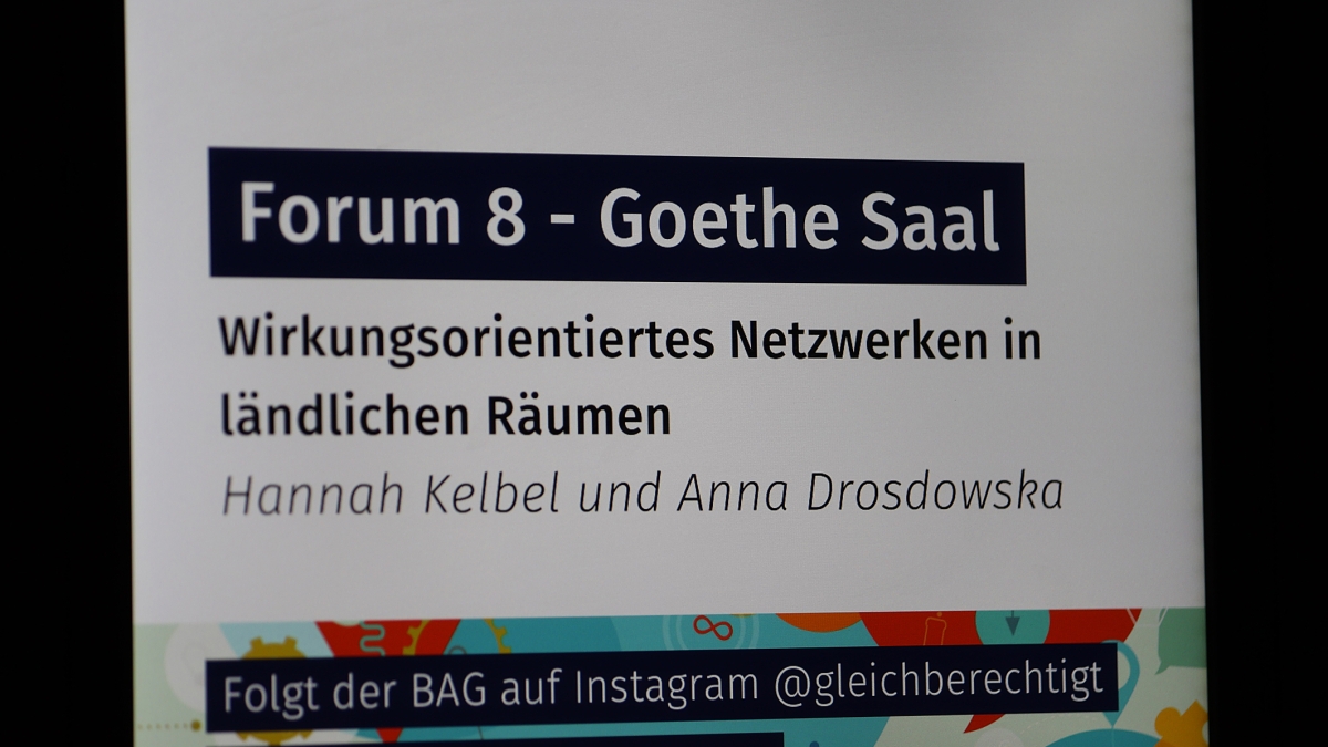 Schild mit Aufschrift Forum 8 Wirkungsorientiertes Netzwerken in ländlichen Räumen