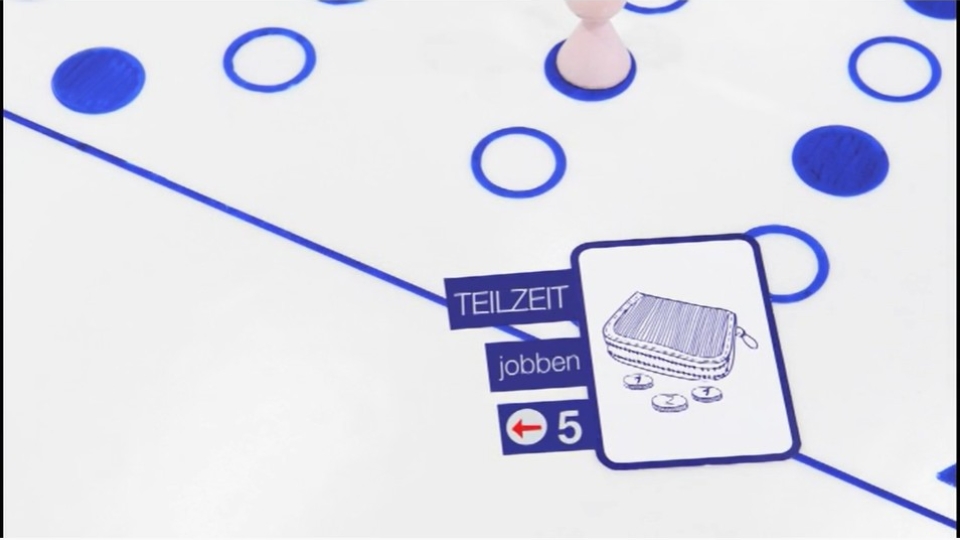 ein  Brettspielfeld mit Aktionskarte