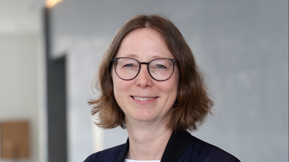 Frau mir Brille und braunen Haaren
