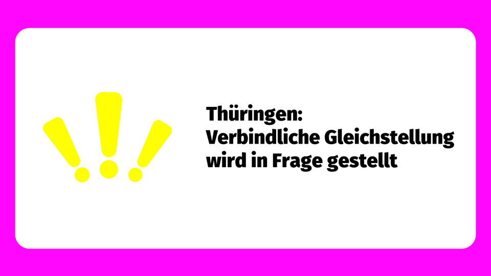 pinker Rahmen mit drei gelber Ausrufezeichen und Text